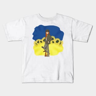 Ukrainian girl on the background of the Ukrainian flag Kids T-Shirt